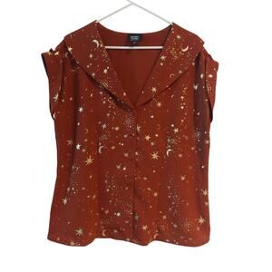 NWOT Unique Vintage Retro Celestial Moon Stars Blouse Shirt Top 1X New